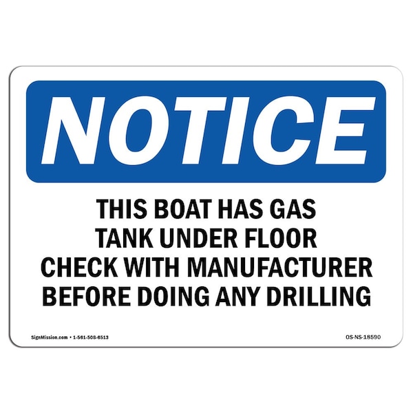 OSHA, 3.5" Width, 3.5" W, 5" L, Landscape, PK10, This Boat Has Gas Tank Under Floor Check Sign